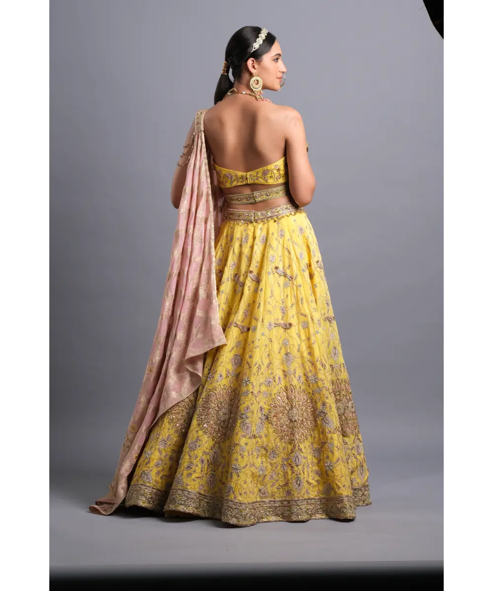 AASTHA SOOD - Canary yellow hand Embroidered Lehenga - The perfect Bridesmaid look